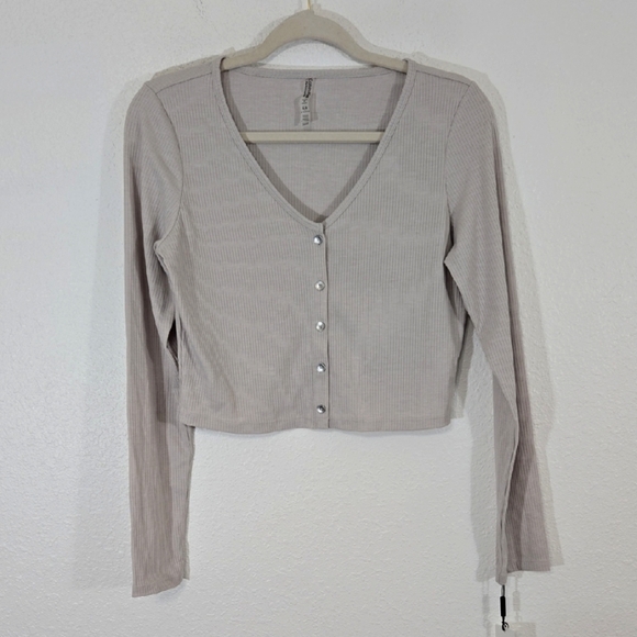 *NWT* Calvin Klein Performance Taupe Cropped Long Sleeve Top Stretch Comfort, M - Picture 1 of 8